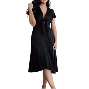 Baltic Born Poppy Satin Midi Dress Black Front Tie Whimsigoth Minimalist Chic